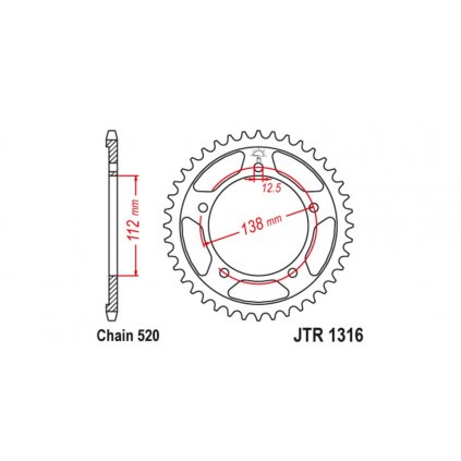 ocelová rozeta pro sekundární řetězy typu 520, JT (43 zubů)