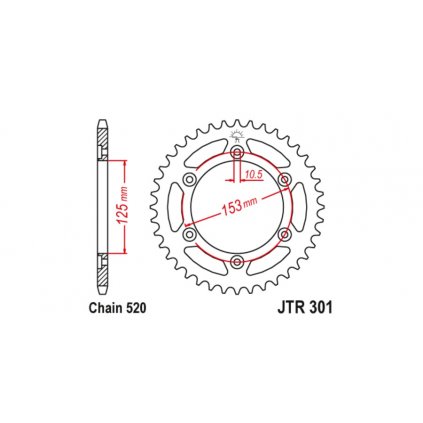 ocelová rozeta pro sekundární řetězy typu 520, JT (39 zubů)