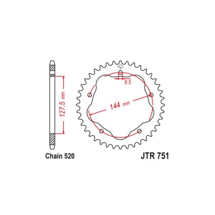 ocelová rozeta pro sekundární řetězy typu 520, JT (42 zubů)