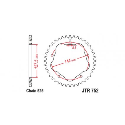 ocelová rozeta pro sekundární řetězy typu 525, JT (39 zubů)