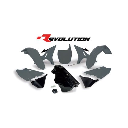 sada plastů Yamaha - REVOLUTION KIT pro YZ 125/250 02-21, RTECH (limit. edice QUANTUM GREY, šedo-černá, 5 dílů, vč. nádrže