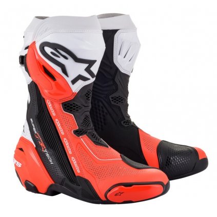 boty SUPERTECH R VENTED, ALPINESTARS (černá/bílá/červená fluo, perforovaná obšívka) 2025 (Velikost 39)