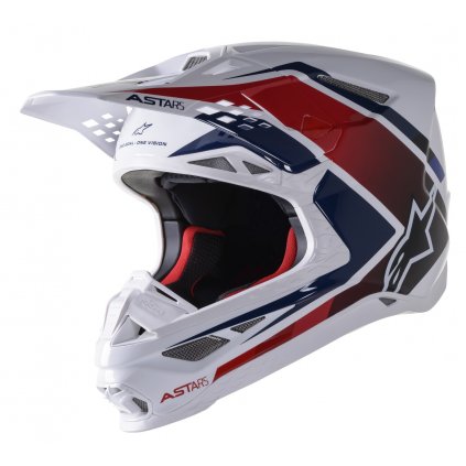 přilba SUPERTECH S-M10 CARBON META2, ALPINESTARS (bílá/červená/modrá lesklá) (Velikost XL (obvod 61 - 62 cm))