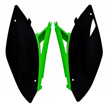 boční číslové tabulky Kawasaki, RTECH (černo-zelené, pár)