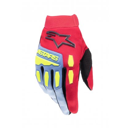 rukavice FULL BORE, ALPINESTARS, dětské (světle modrá/červená/žlutá fluo/černá) 2025 (Velikost 3XS)