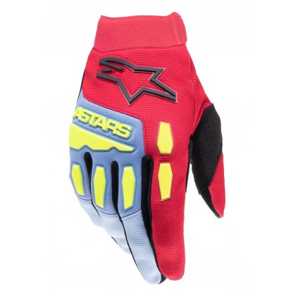 rukavice FULL BORE, ALPINESTARS (světle modrá/červená/žlutá fluo/černá) 2025 (Velikost S)