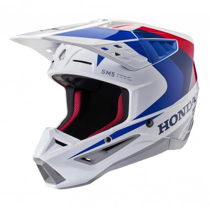 přilba S-M5 HONDA kolekce, ALPINESTARS (bílá/modrá/červená) 2025 (Velikost XS (obvod 53 - 54 cm))