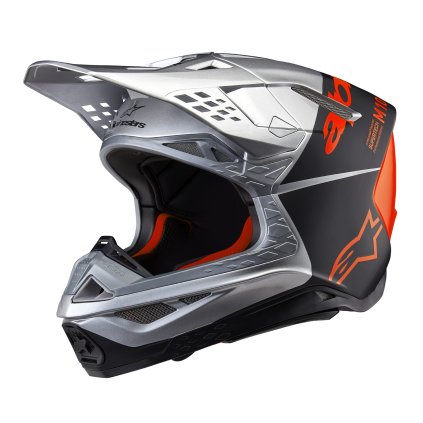 přilba SUPERTECH S-M10 FLOOD, ALPINESTARS (stříbrná/černá matná/oranžová fluo) 2025 (Velikost XS (obvod 53 - 54 cm))