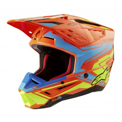 přilba S-M5 ACTION 2, ALPINESTARS (oranžová fluo/světle modrá/žlutá fluo) 2026 (Velikost XS (obvod 53 - 54 cm))
