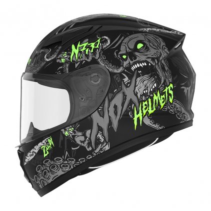 přilba N731 ZUMBI, NOX, dětská (černá matná,zelená) 2025 (Velikost L (obvod 51 - 52 cm))