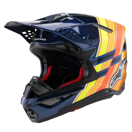 přilba SUPERTECH S-M10 edice TROY LEE DESIGNS, ALPINESTARS (modrá perleť/oranžová fluo/žlutá/červená) 2025 (Velikost L (obvod 59 - 60 cm))