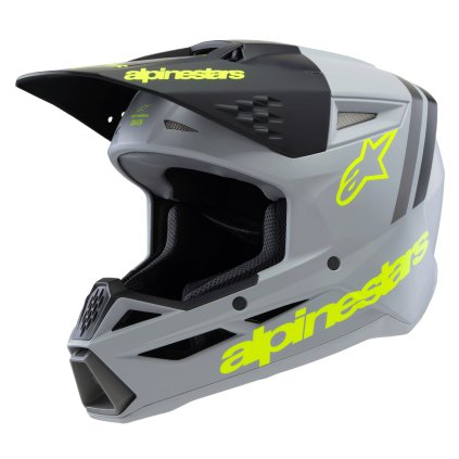 přilba S-M3 RADIUM, ALPINESTARS, dětská (šedá mat/žlutá fluo/černá) 2025 (Velikost S (obvod 48 - 49 cm))