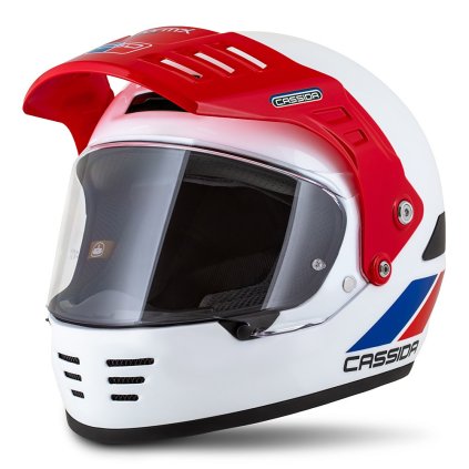 přilba FormX FlatOut, CASSIDA (bílá/modrá/červená/červený kšilt) 2025 (Velikost XS (53 až 54 cm))