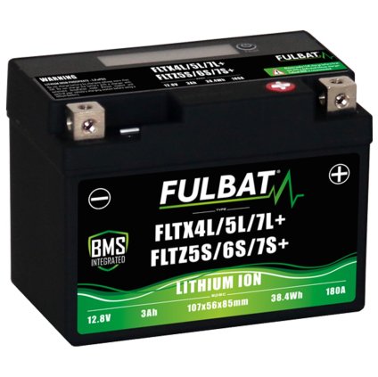 lithiová baterie LiFePO4 YTX4L-BS, YTX5L-BS, YTZ5S-BS FULBAT 12V, 3Ah, 180A, hmotnost 0,60 kg, 107x56x85