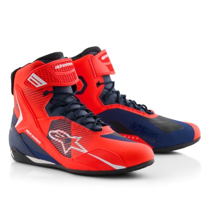 boty FASTER-4 MM93 kolekce, ALPINESTARS (červená fluo/modrá/bílá) 2025 (Velikost 44)