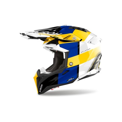 přilba AVIATOR 3 Monarch, AIROH (modrá/žlutá lesklá) 2025 (Velikost XS)