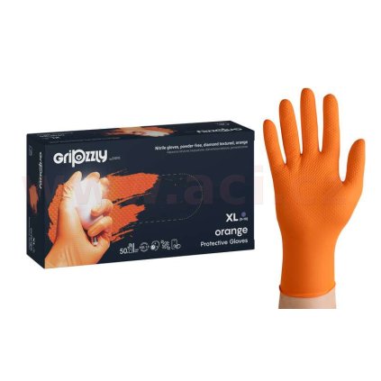 Rukavice nitrilové vroubkované oranžové GRIPZZLY (50ks) (Velikost M)