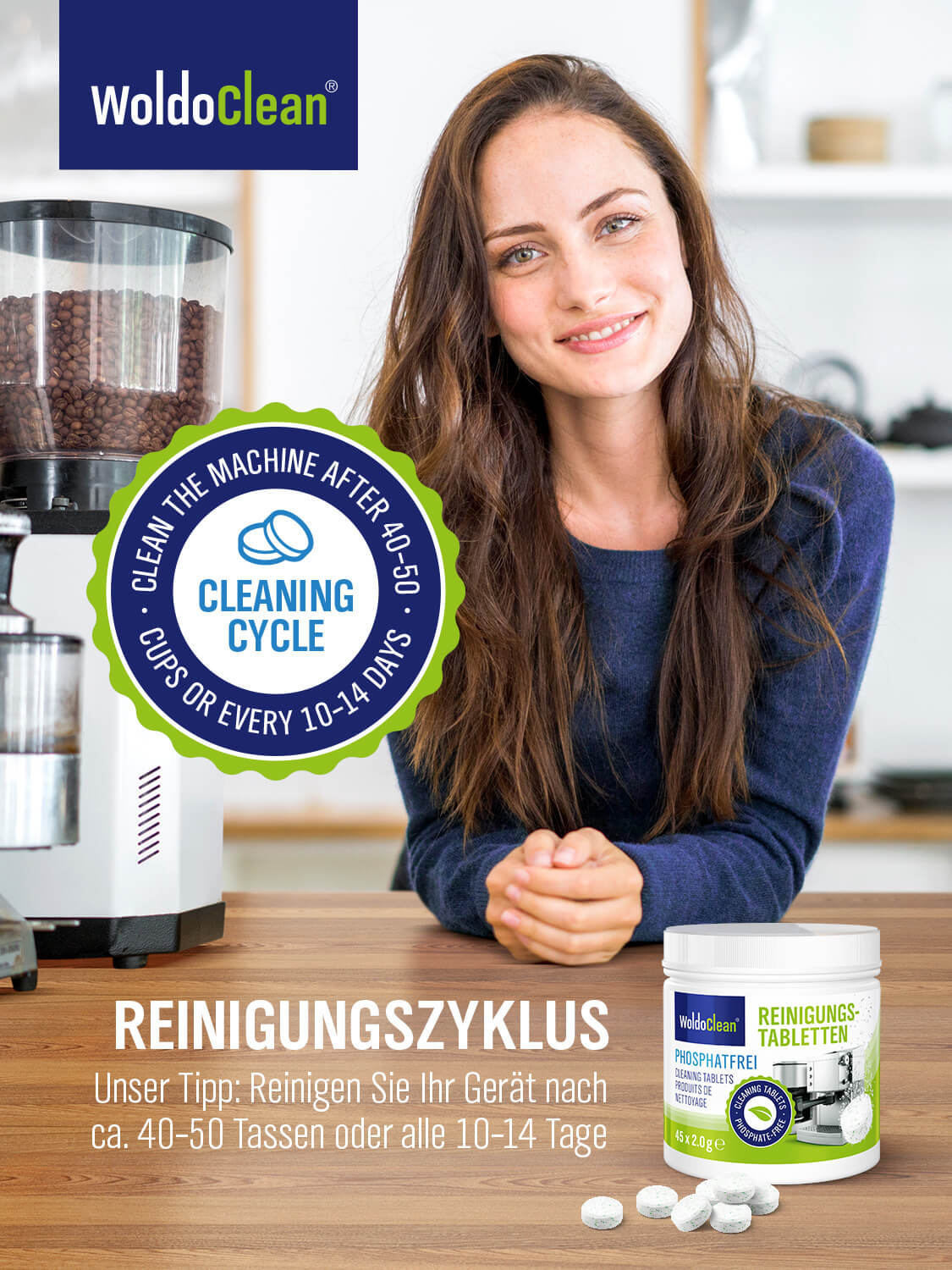 Čistící tablety pro kávovary 45 tablet bez fosfátů kompatibilní s Jura, Delonghi, Bosch, Siemens, Saeco a mnoho dalších.