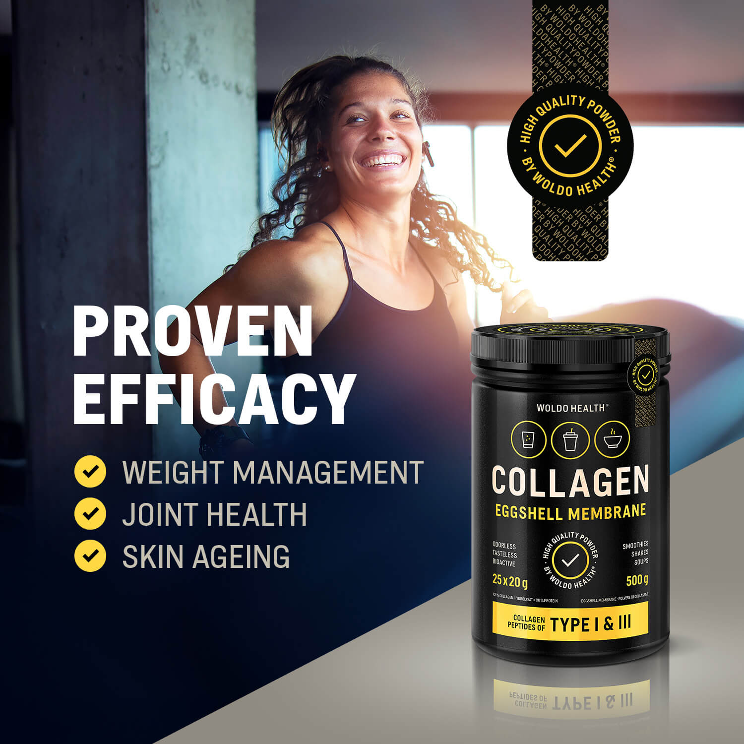 WoldoHealth® Kolagen s práškem z membrány vaječné skořápky 500g