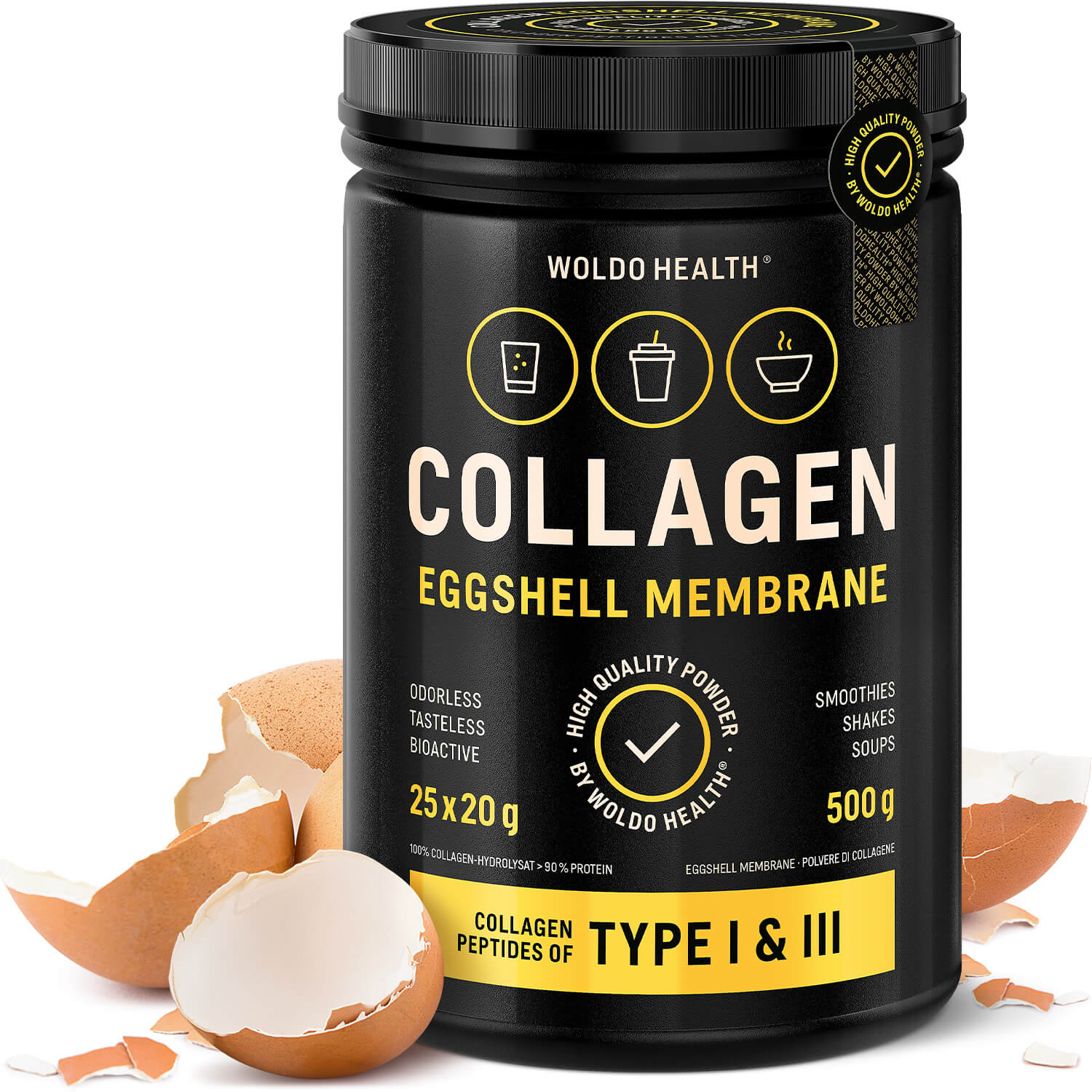 WoldoHealth® Kolagen s práškem z membrány vaječné skořápky 500g