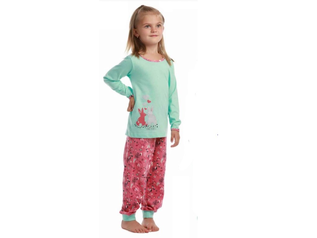 Dětské pyžamo CALVI 21-529 - zelinkavá/růžová