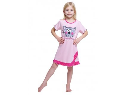 Dívčí noční košile Calvi 23-019 - růžová/kočka
