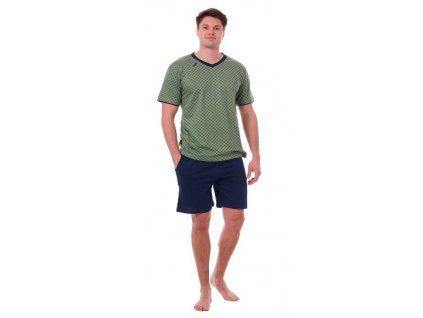 Pánské pyžamo CALVI 24-289 - zelenomodré/krátké