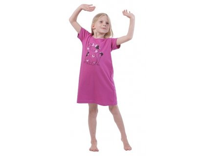 Dívčí noční košile CALVI 23-100 - růžovofialová/kočka