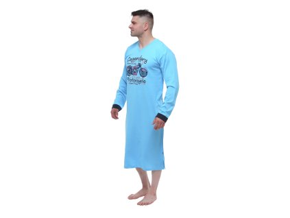 Pánská noční košile CALVI - 24-546 - dlouhý rukáv/tyrkys s potiskem motorky