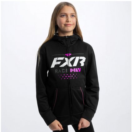 FXR Youth Race Division Tech Hoodie Black Elec Pink 1