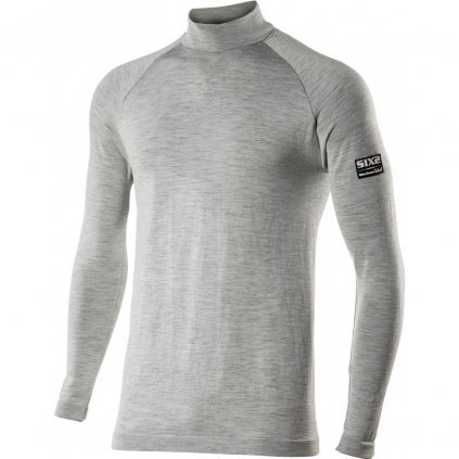 SIXS Merino Wool Long Sleeve Mock Turtleneck Jersey Gray