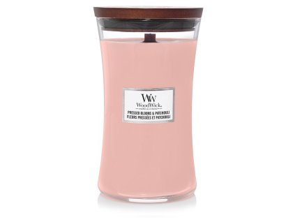 WoodWick Pressed Blooms & Patchouli svíčka váza velká 609 g