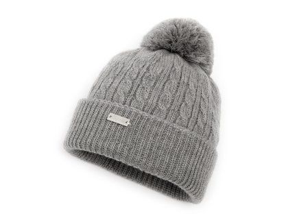 Vlněná čepice s bambulí, šedá