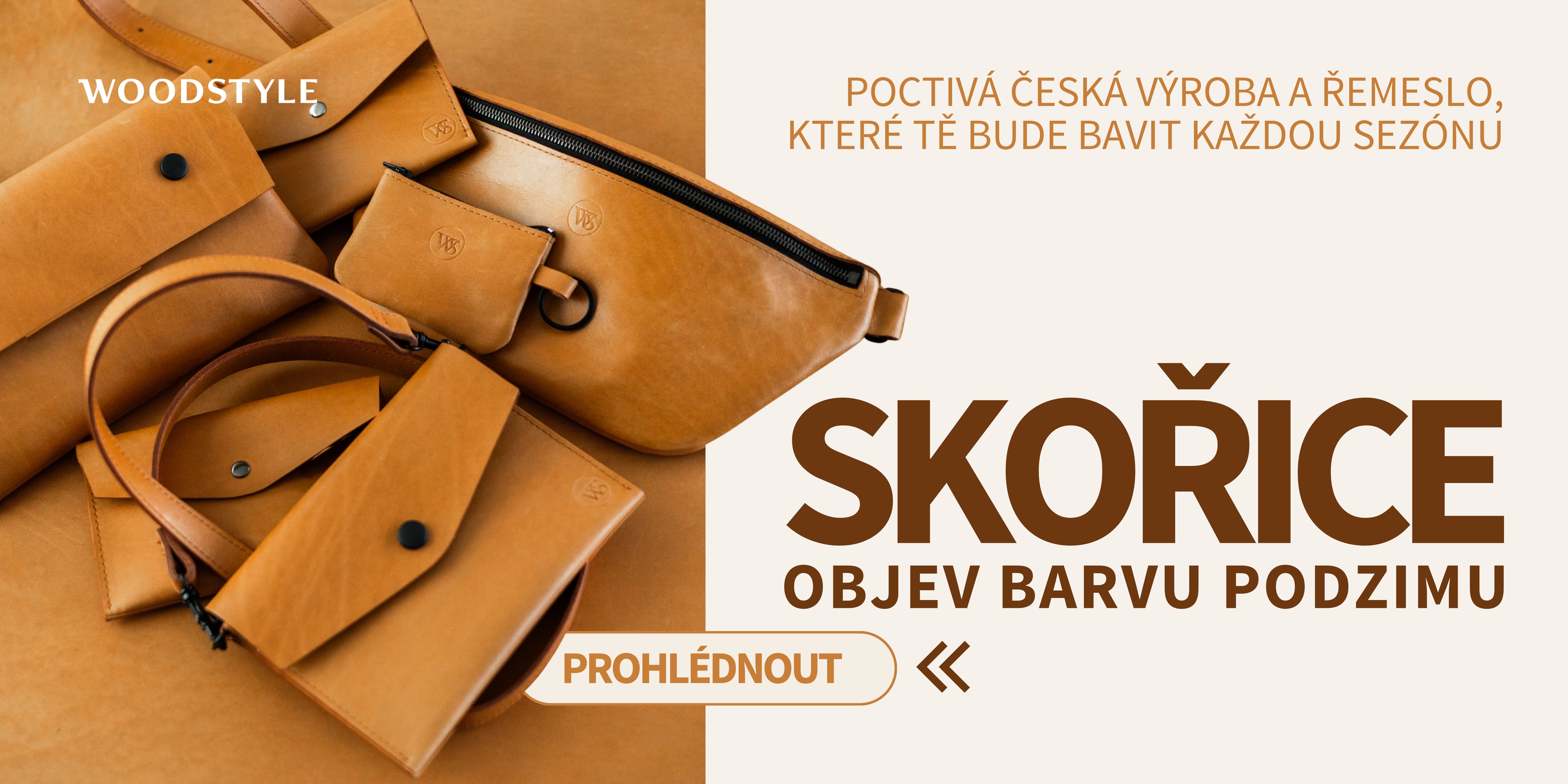 kožené doplňky v odstínu SKOŘICE, podzimní kolekce