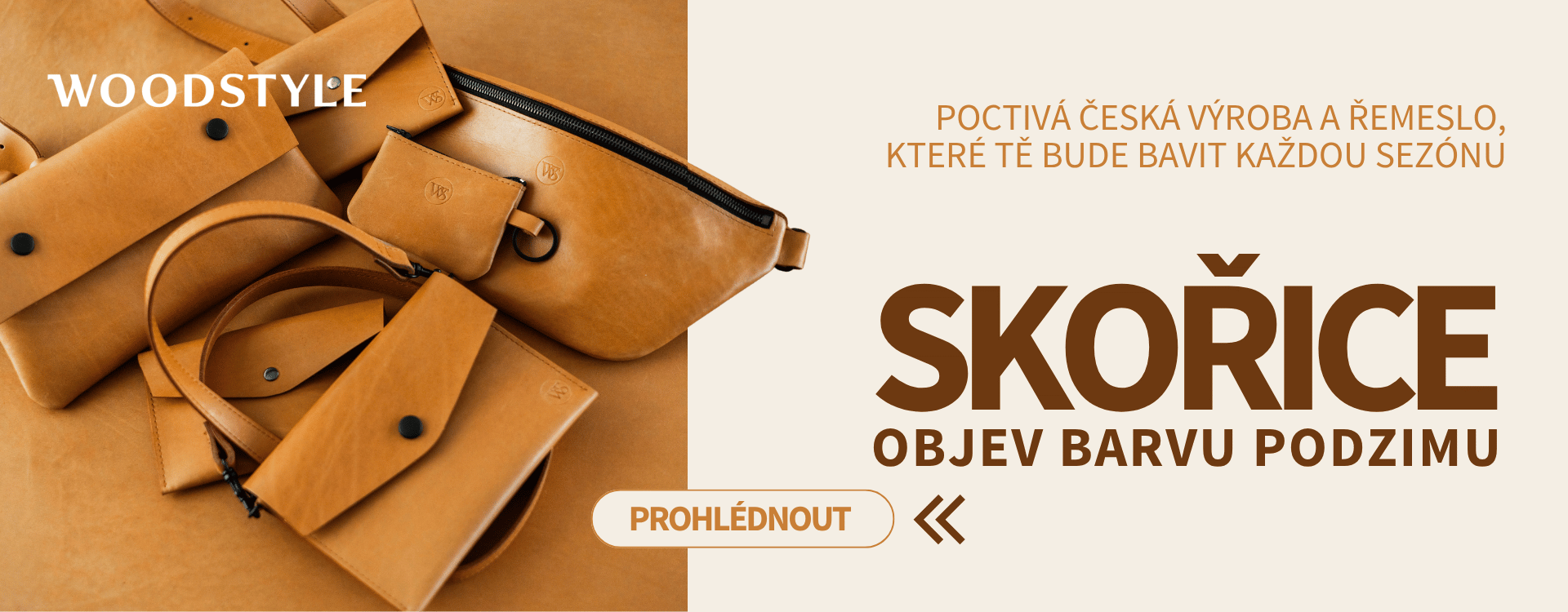 kožené doplňky v odstínu SKOŘICE, podzimní kolekce