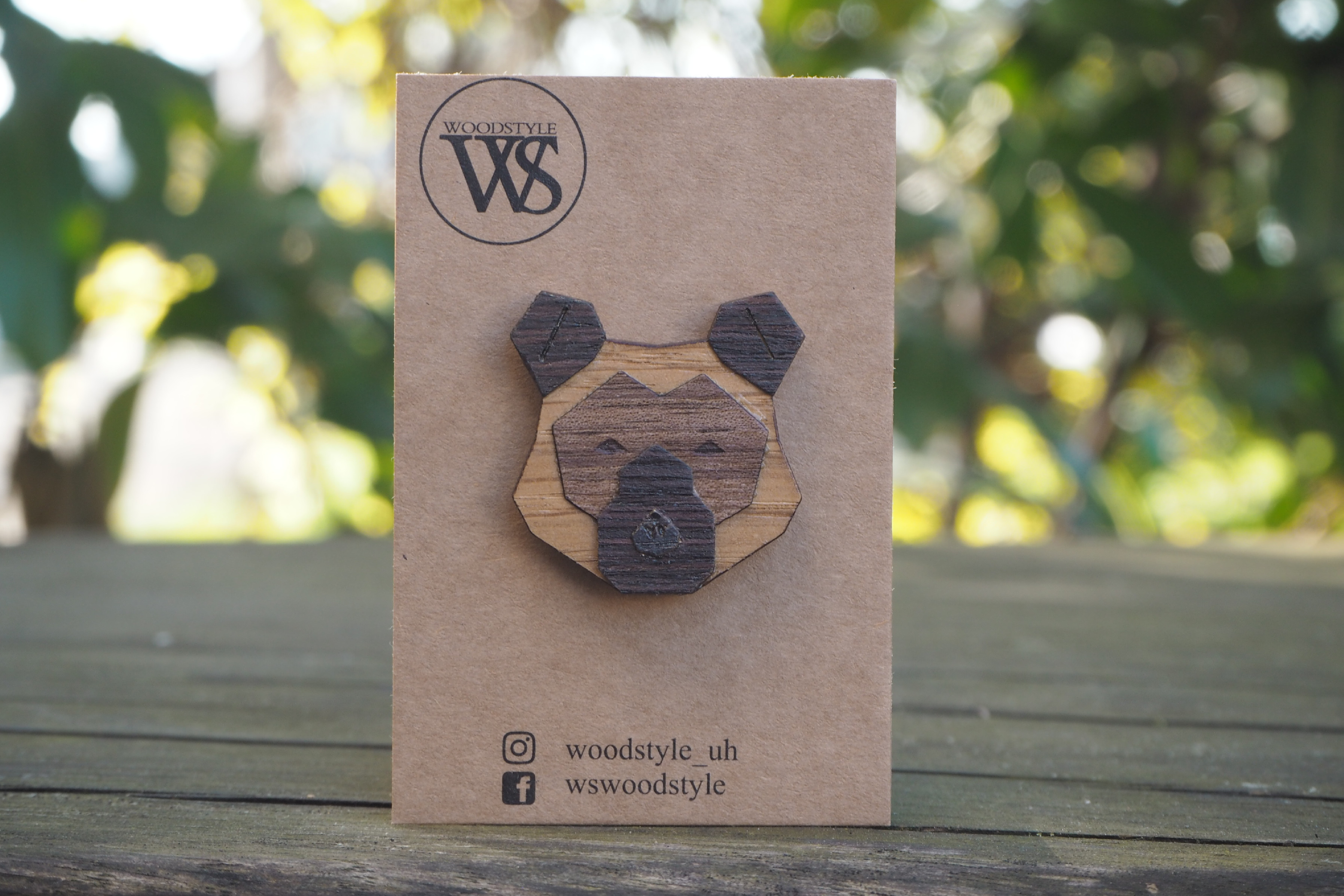 Wood Style Brož Medvěd z dýhy