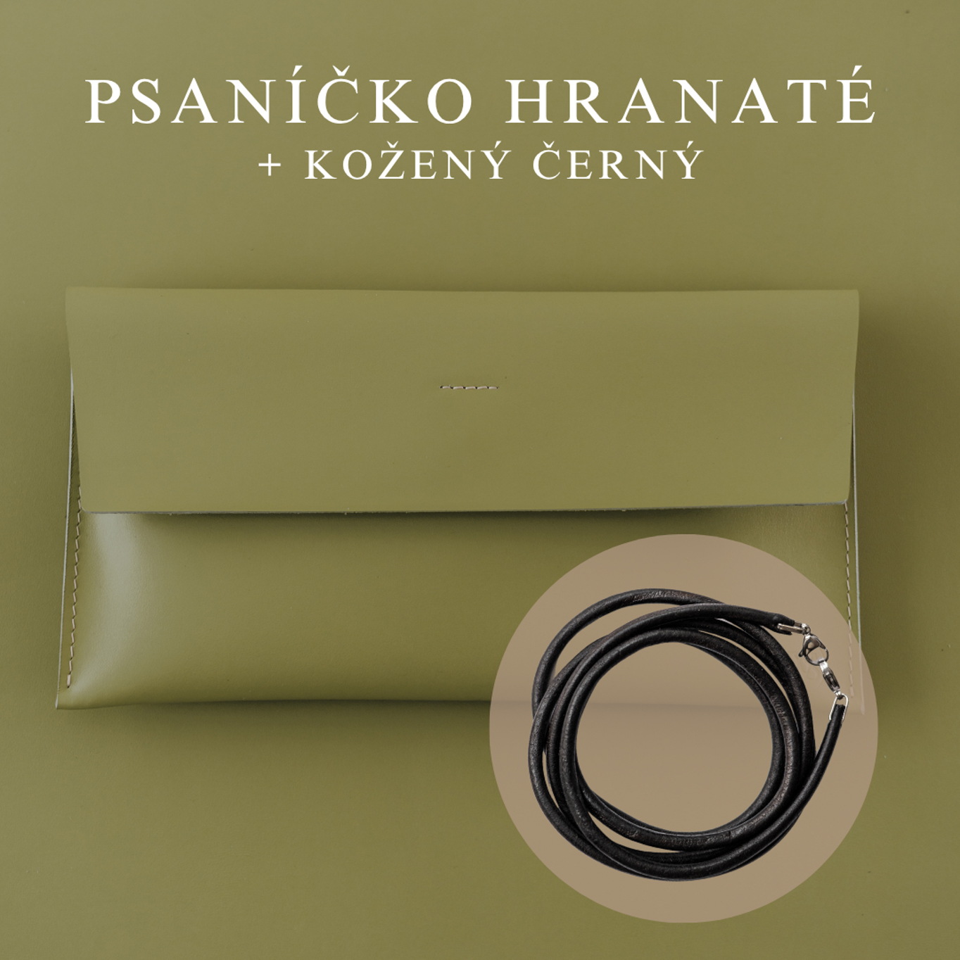 Wood Style Psaníčko Hranaté - Pistacchio Popruh: Kožený Černý
