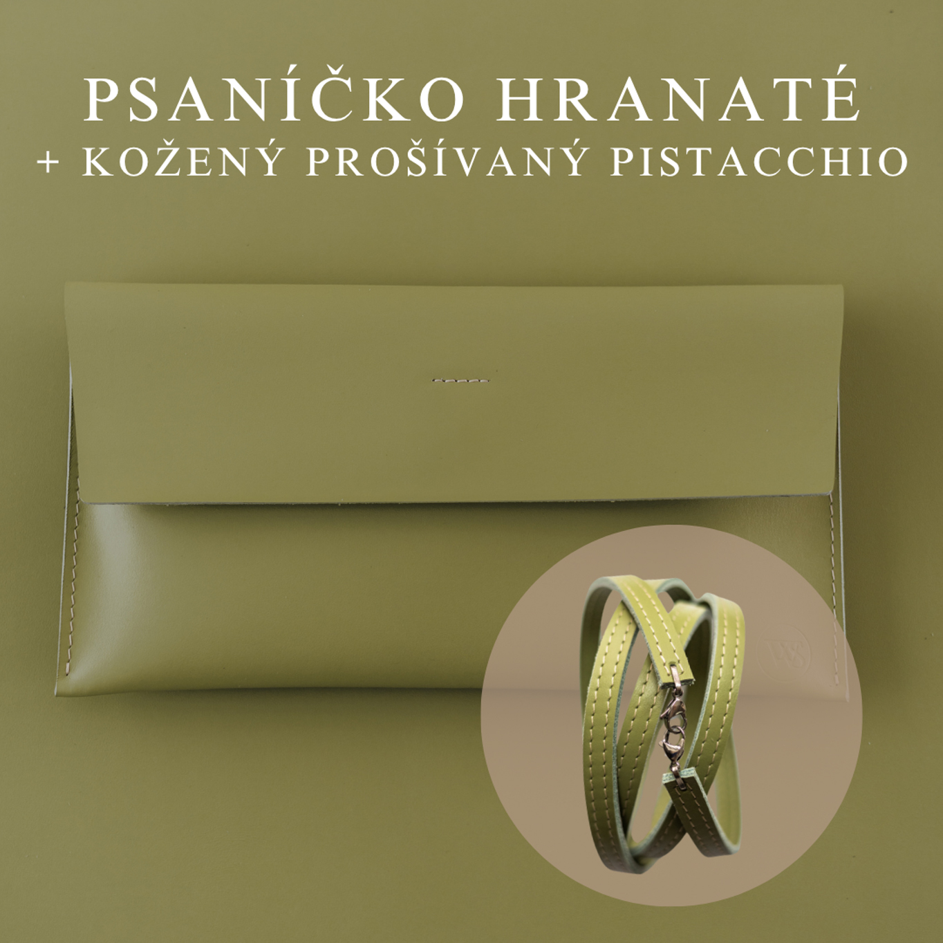 Wood Style Psaníčko Hranaté - Pistacchio Popruh: Kožený prošívaný Pistacchio