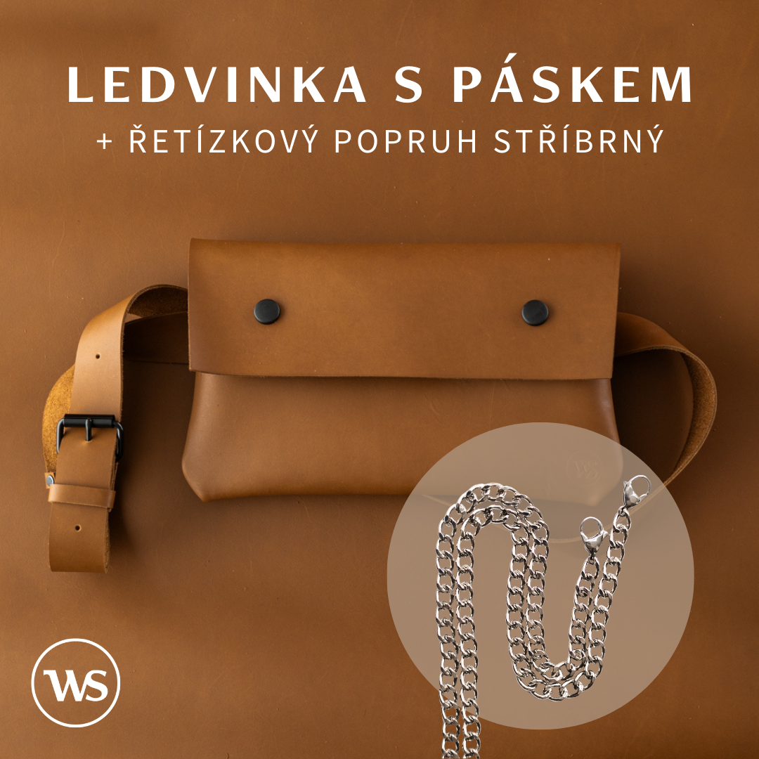 Ledvinka Hnědá Varianta: Ledvinka s páskem + řetízkový popruh stříbrný