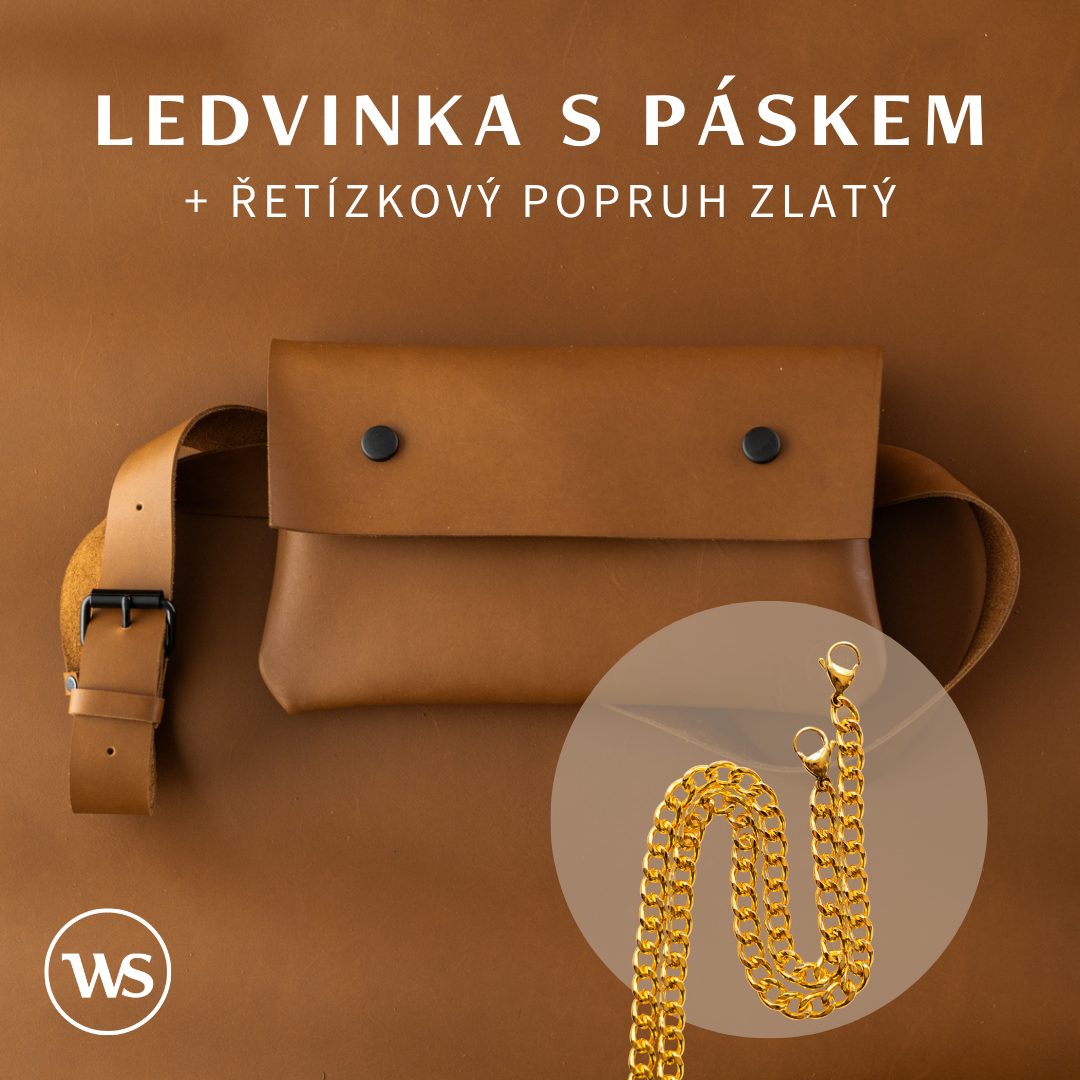 Ledvinka Hnědá Varianta: Ledvinka s páskem + řetízkový popruh zlatý