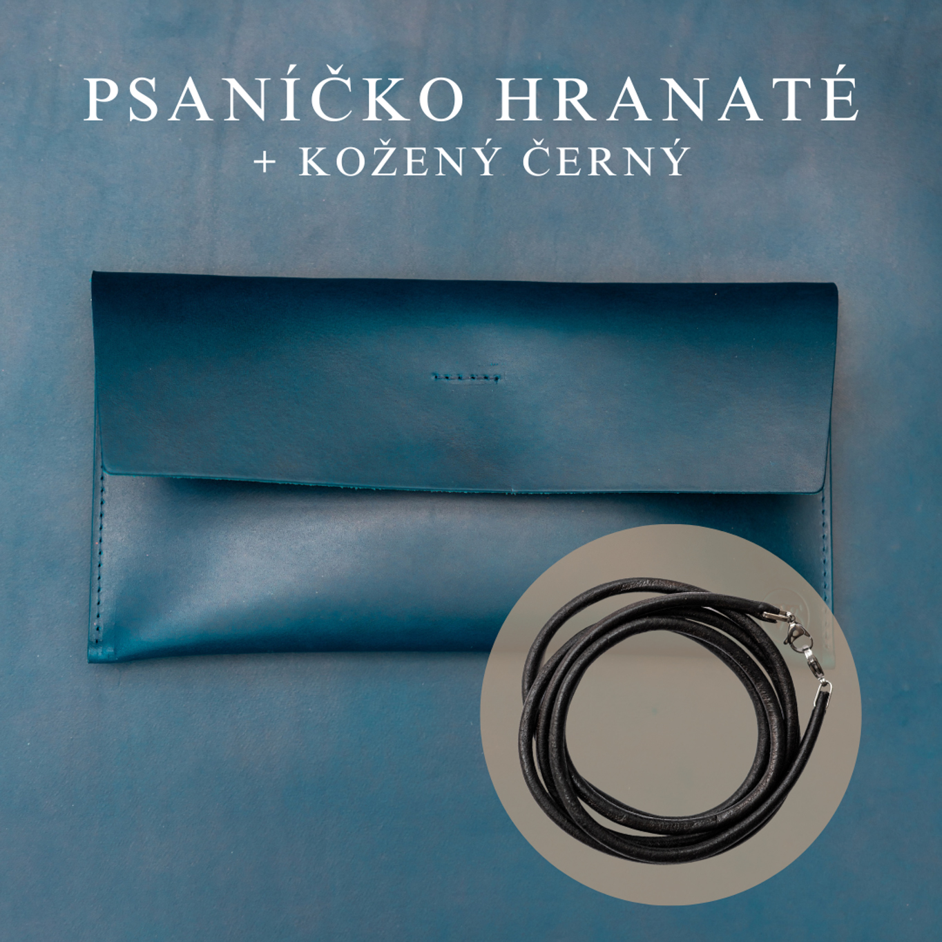 Wood Style Psaníčko Hranaté - Modré Popruh: Kožený Černý