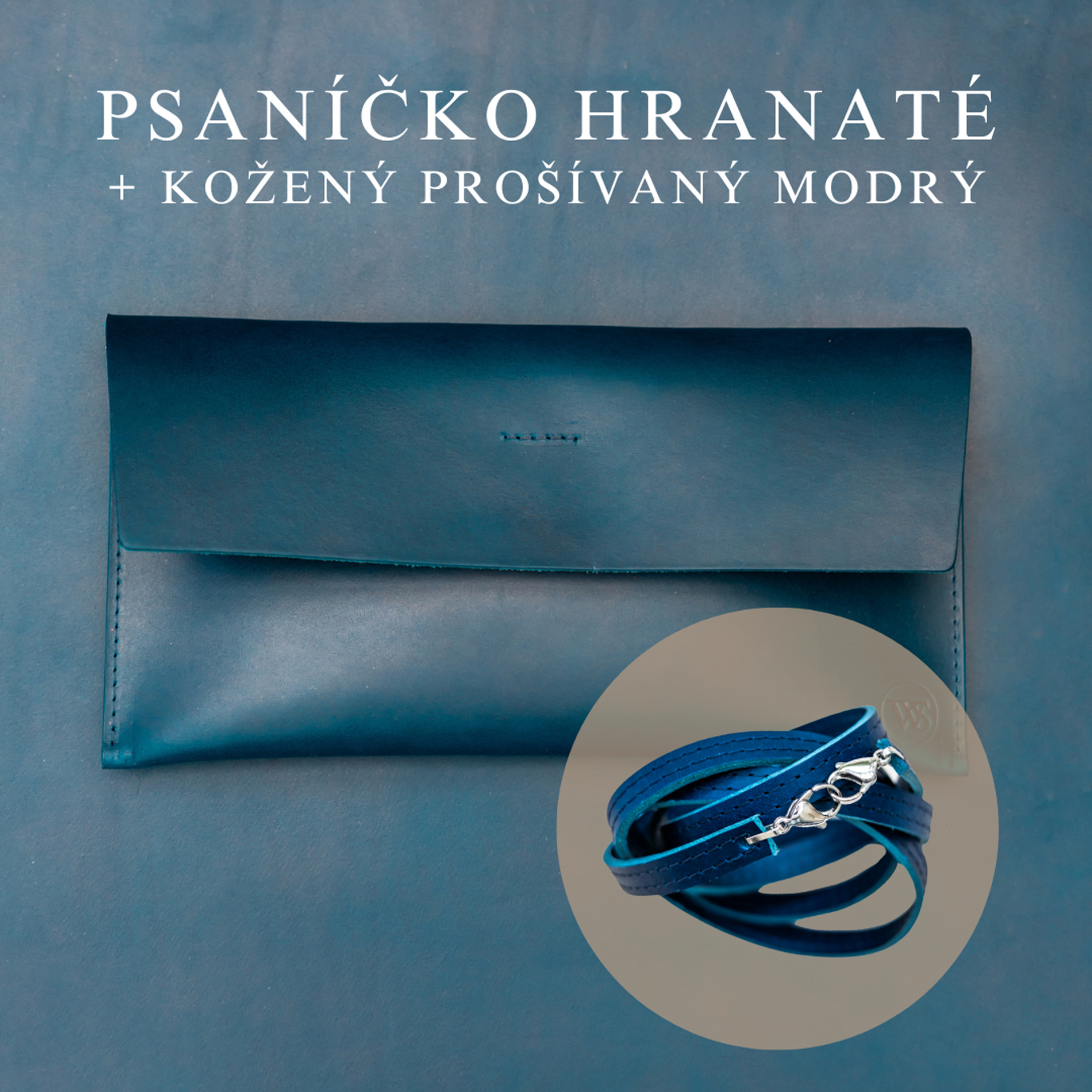 Wood Style Psaníčko Hranaté - Modré Popruh: Kožený prošívaný Modrý
