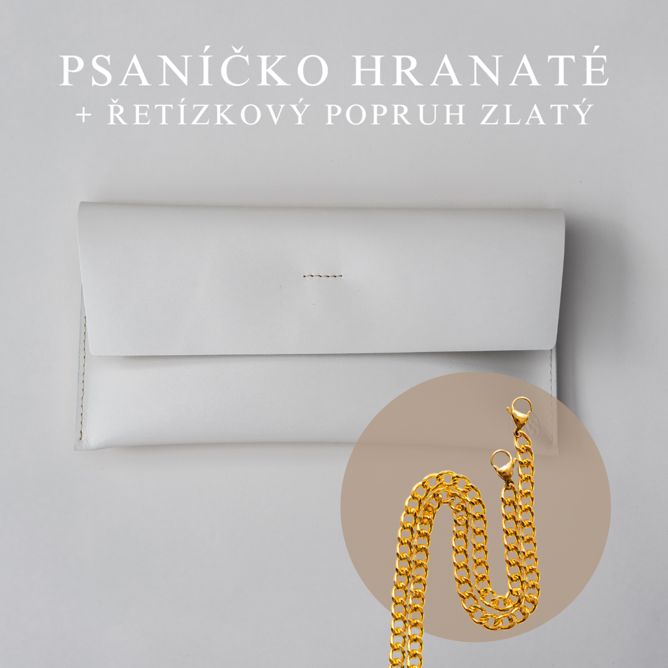 Wood Style Psaníčko Hranaté - Bílé Popruh: Řetízkový zlatý