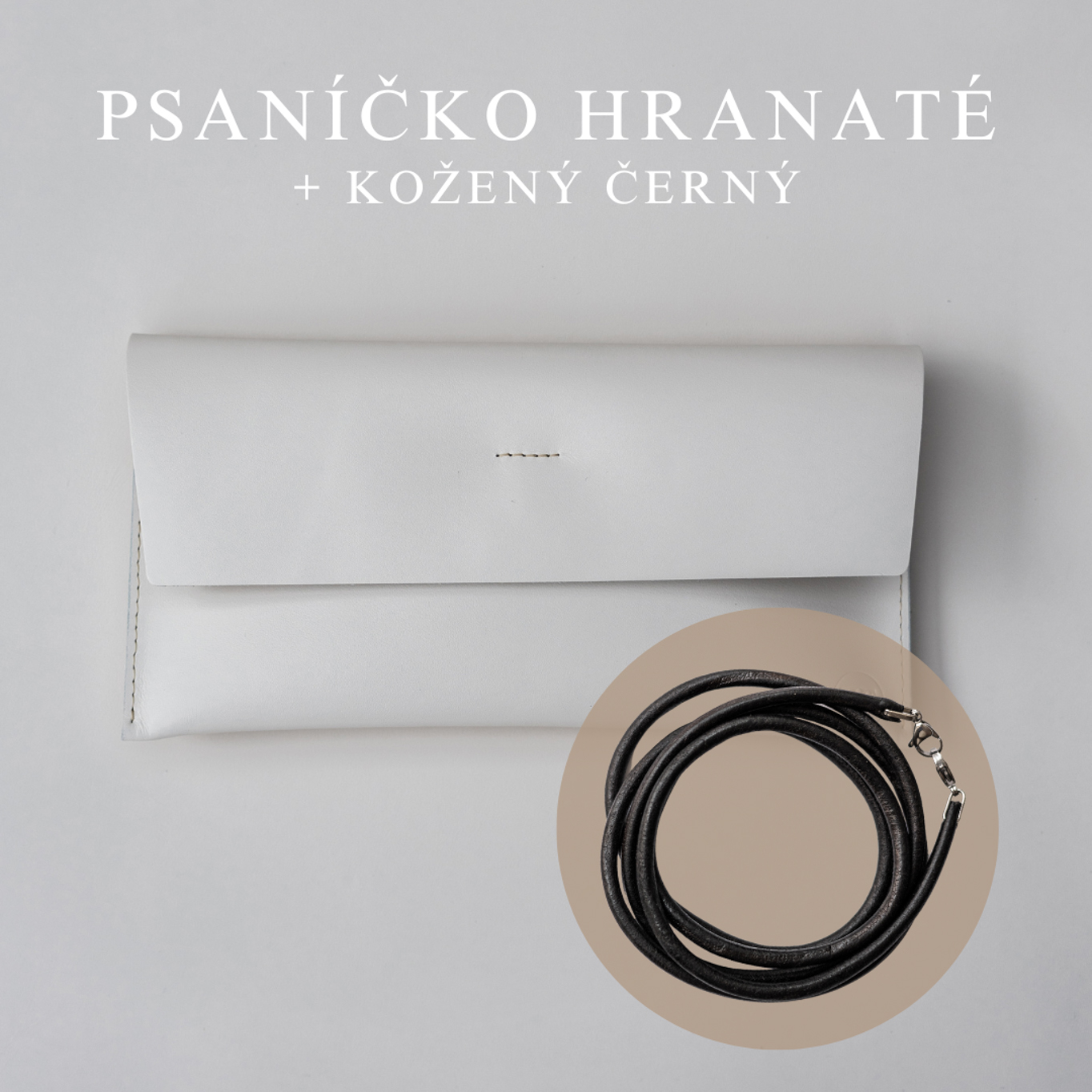 Wood Style Psaníčko Hranaté - Bílé Popruh: Kožený Černý