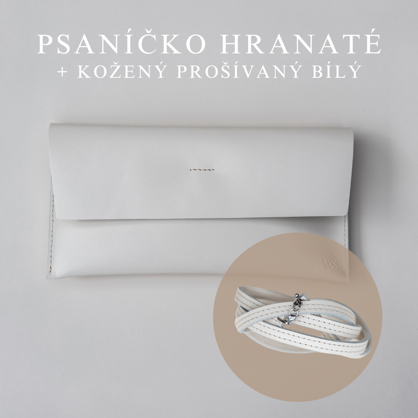 Wood Style Psaníčko Hranaté - Bílé Popruh: Kožený prošívaný Bílý