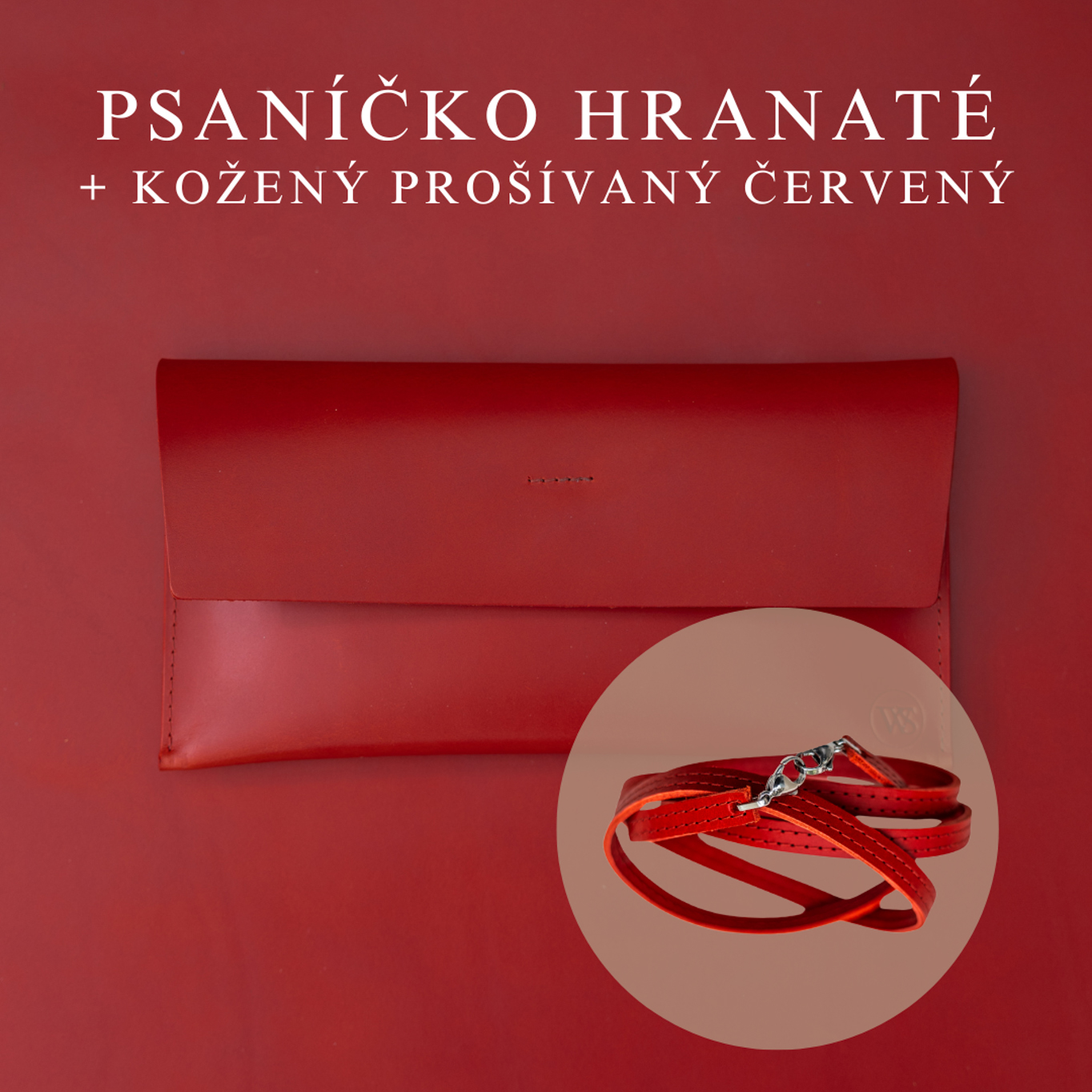 Wood Style Psaníčko Hranaté - Červené Popruh: Kožený prošívaný Červený