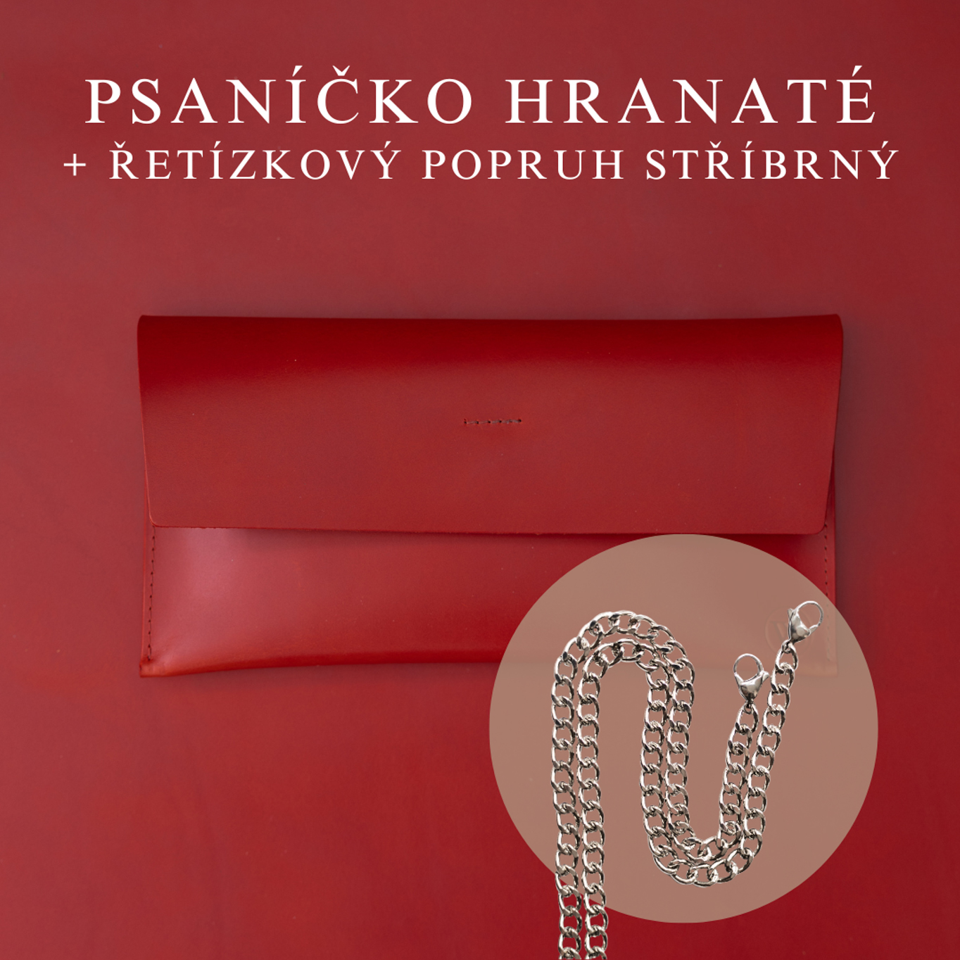 Wood Style Psaníčko Hranaté - Červené Popruh: Řetízkový stříbrný