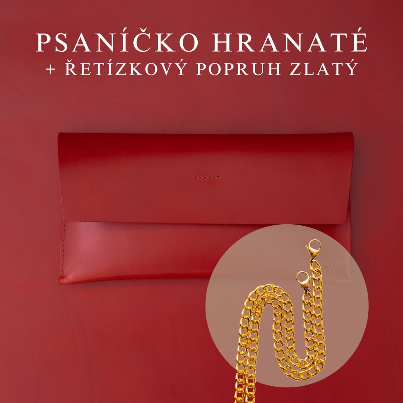 Wood Style Psaníčko Hranaté - Červené Popruh: Řetízkový zlatý