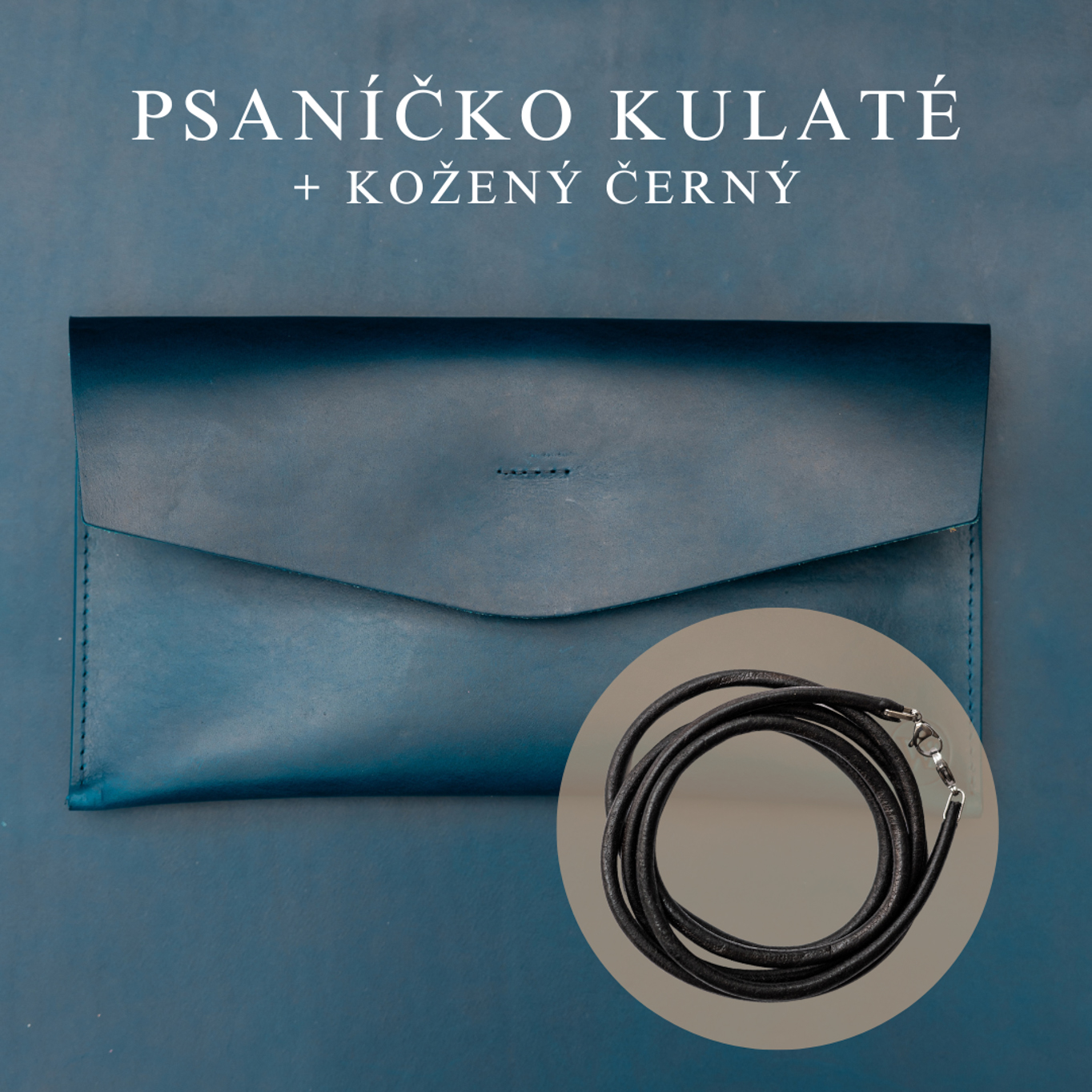 Wood Style Psaníčko Kulaté - Modré Popruh: Kožený Černý