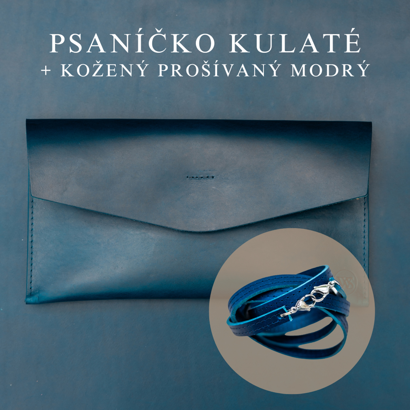Wood Style Psaníčko Kulaté - Modré Popruh: Kožený prošívaný Modrý
